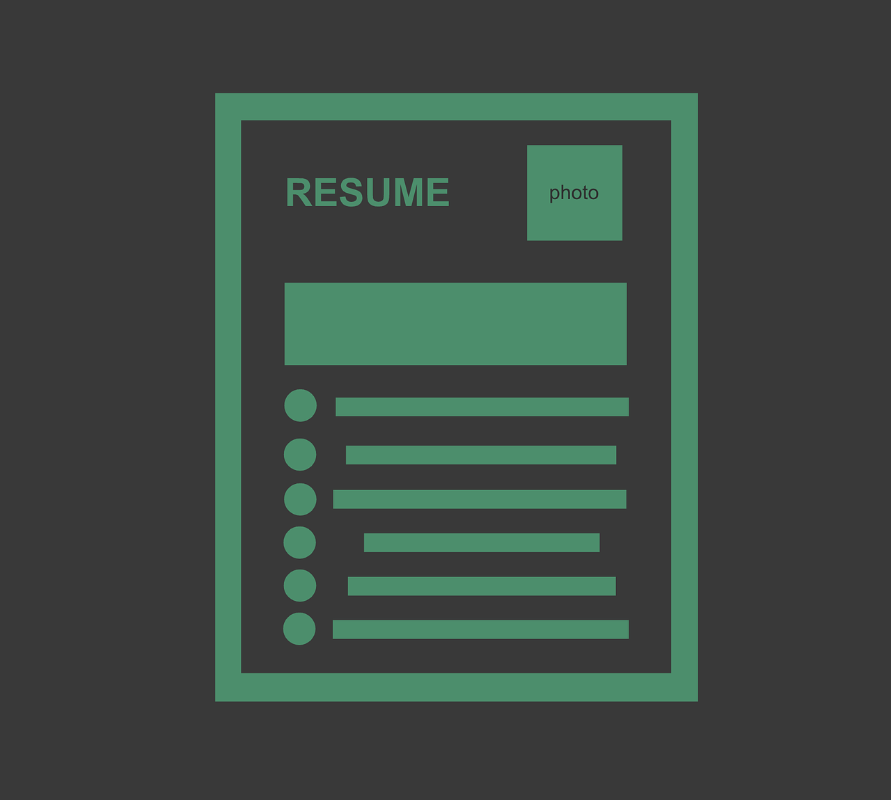 Black background with the outline of the resume in green box with lines.
