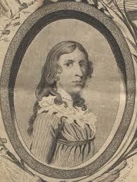 a faded black and white image of Deborah Sampson in a oval