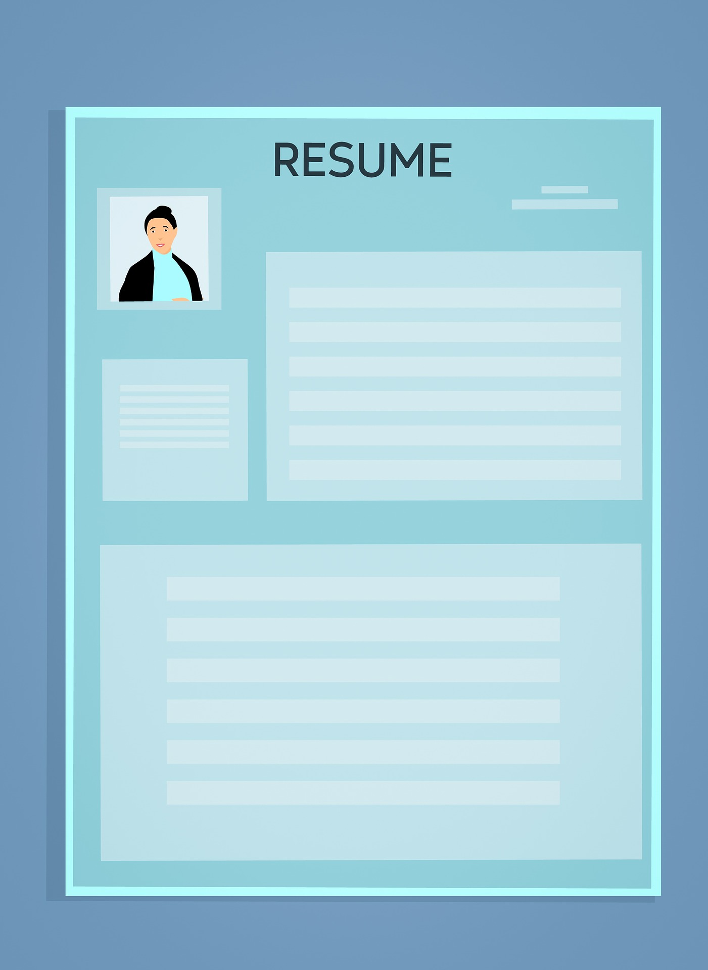light blue background with blank resume