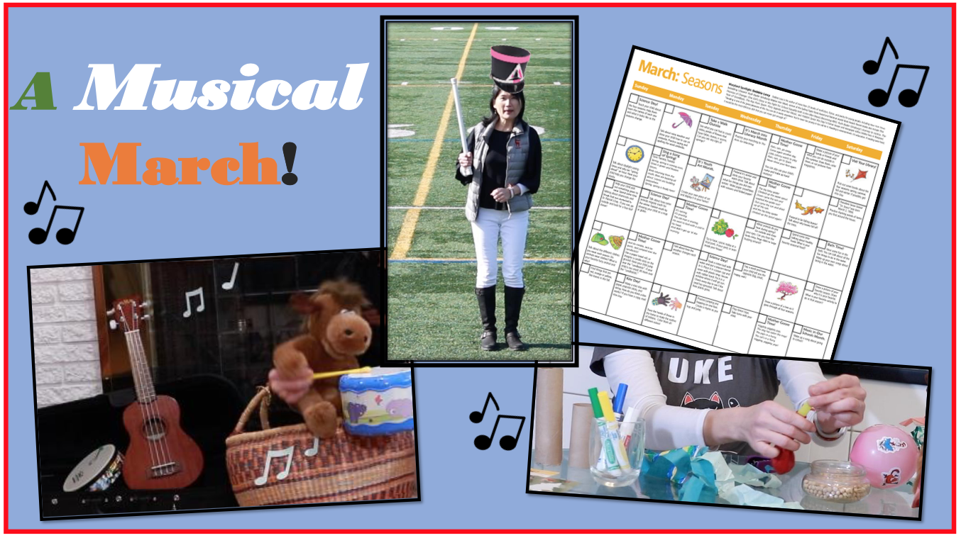 A Musical March! collage person marching uniform calendar ukele moose