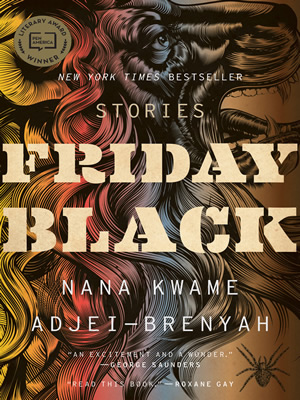 Book cover for FRiday Black - a higly detailed illustration of a lion with the words FRIDAY BLACK in gold print 