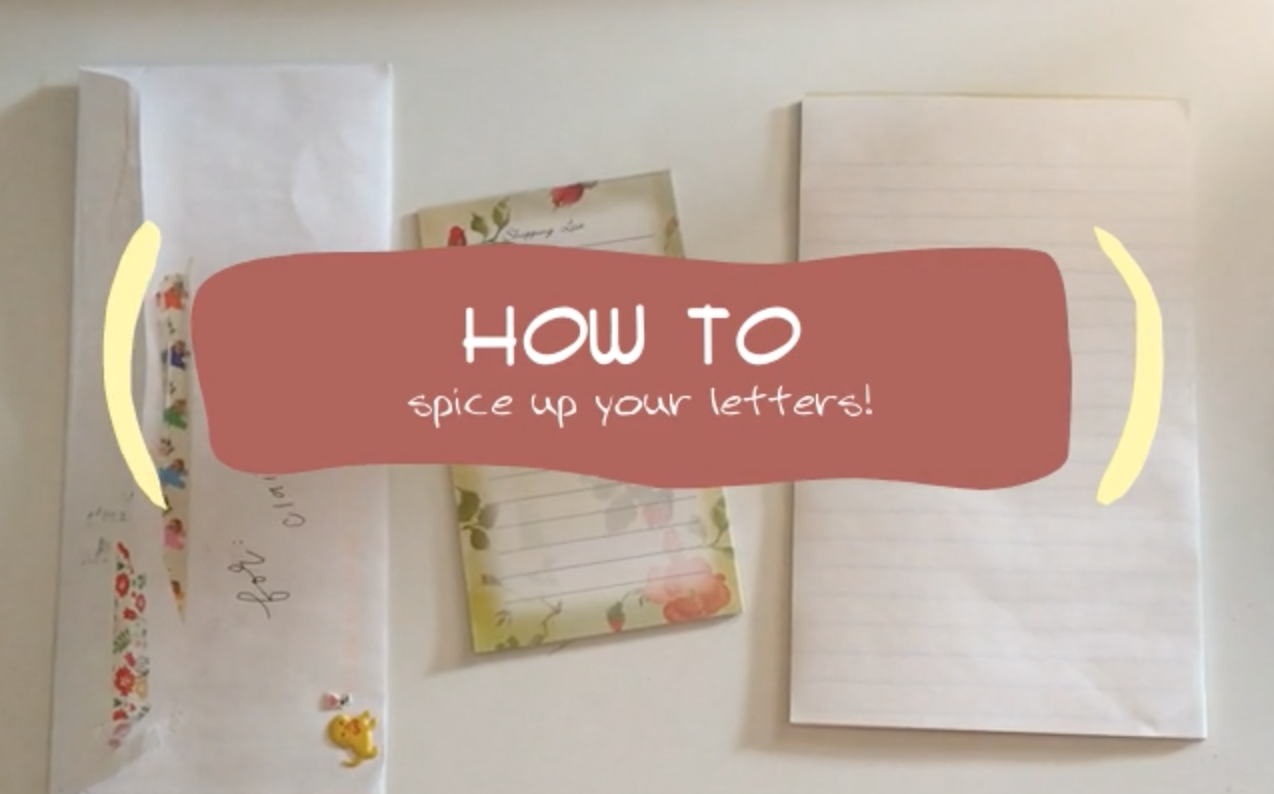 Text of the class title "How to Spice Up Your Letters" overlaid on top of an envelope and pieces of paper. 