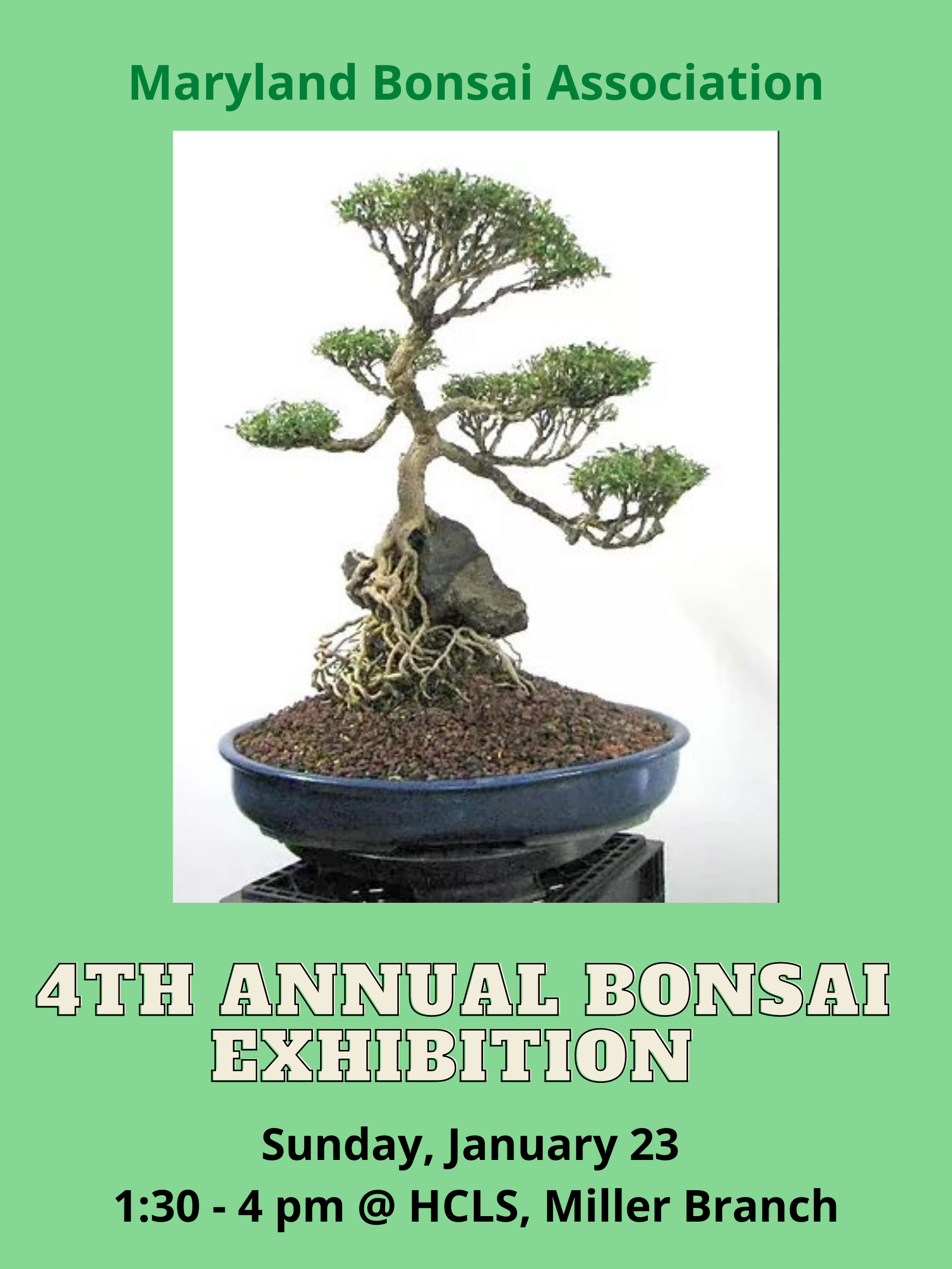 green background with a bonsai tree
