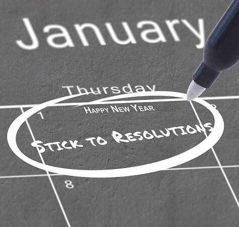 a gray January calendar with stick to resolution written in white chalk