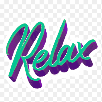 The word "Relax" written in cursive in green and purple