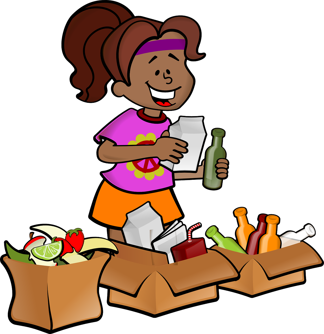 Black girl sorting recycling 