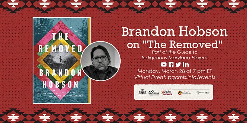 collage of author brandon hobson and book cover for The Removed on a red background