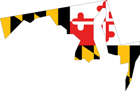 The shape of the state of Maryland with state flag motif