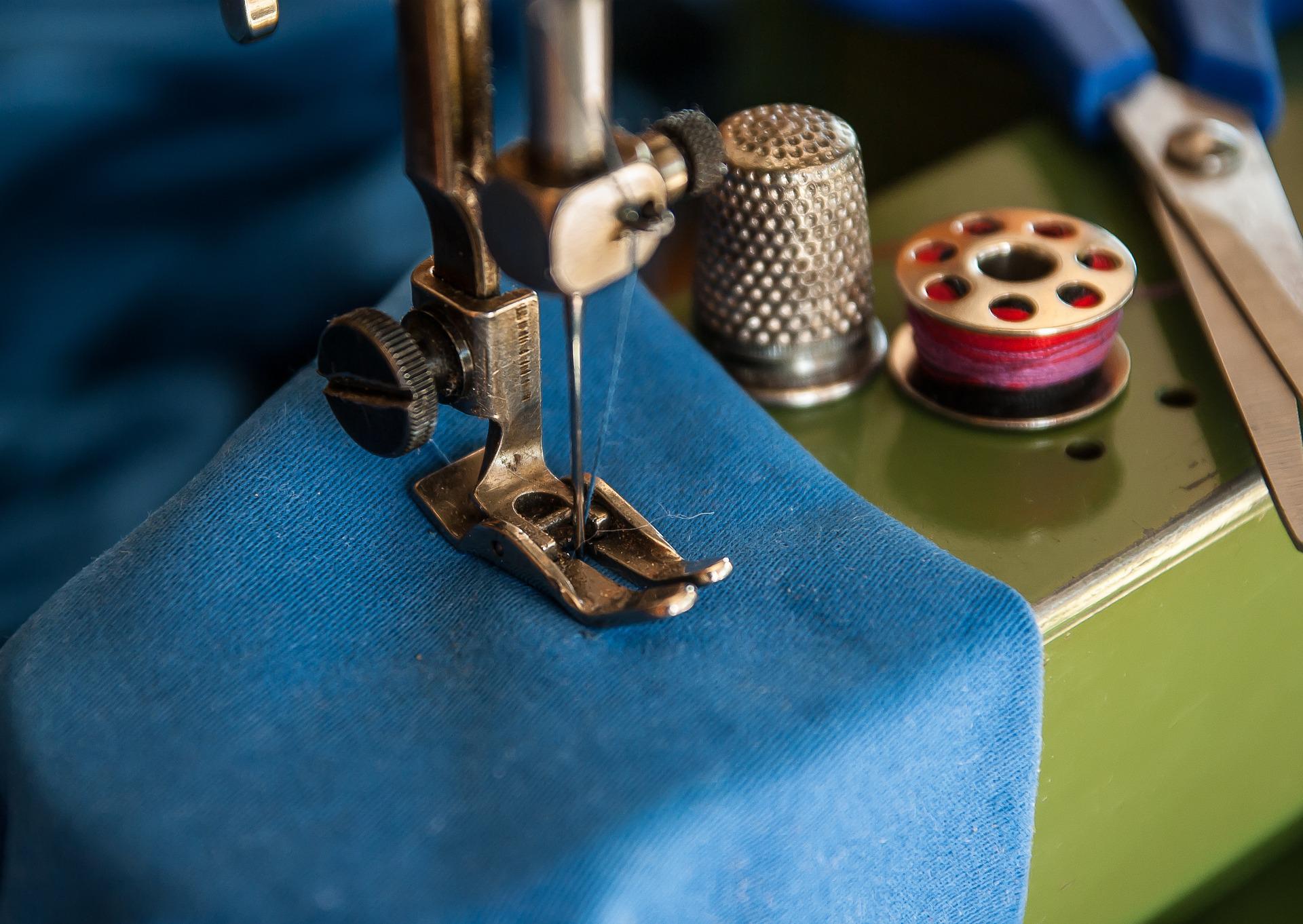 close-up of sewing machine and tools