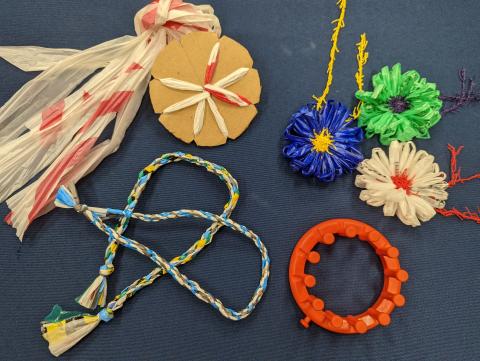 Samples of items made from "plarn" made from plastic bags