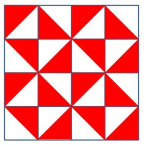 Image of red and white right-angled triangles arranged in patterns to form a square