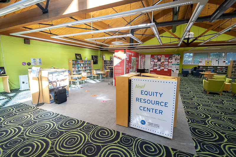 The Equity Resource Center special collection, with the 'Undesign the Red Line' exhibit and seating.