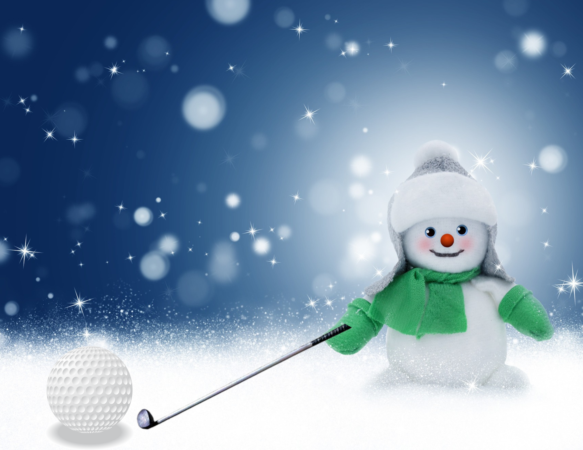 snow person with golf club