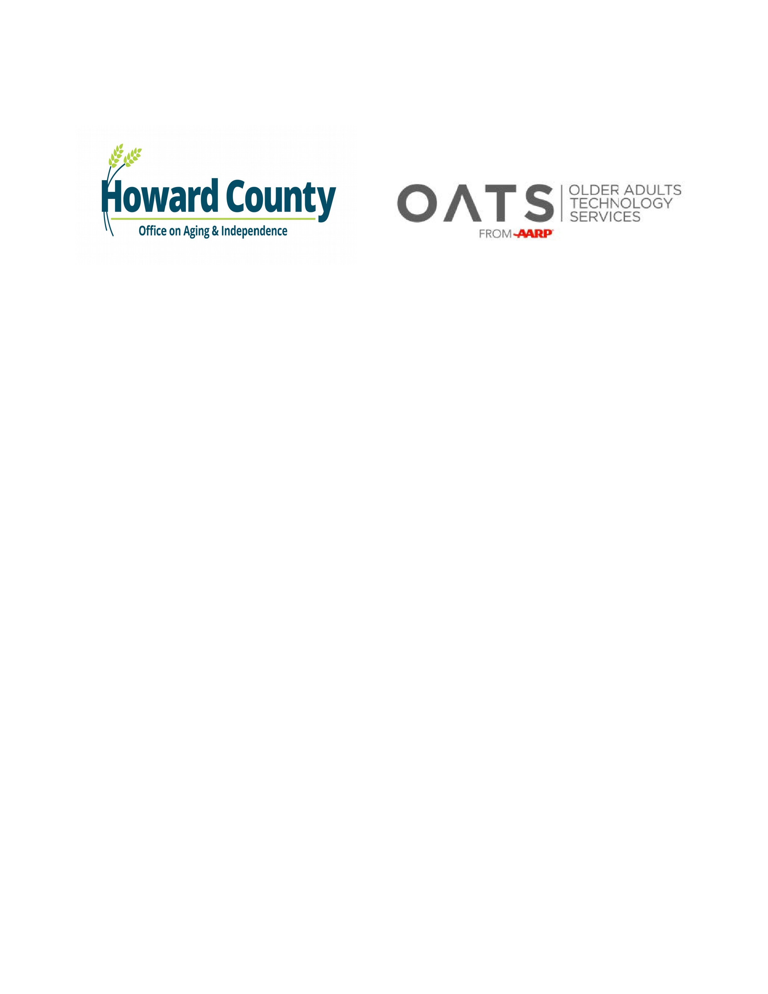 Logos for the Howard County Office on Aging and Indepence, and the Older Adults Technology Service (OATS) from AAPR