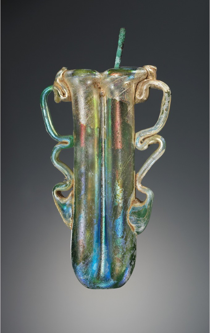 an long multi colored glass jar