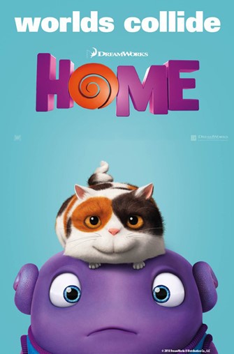 movie poster showing a purple alien and a calico cat