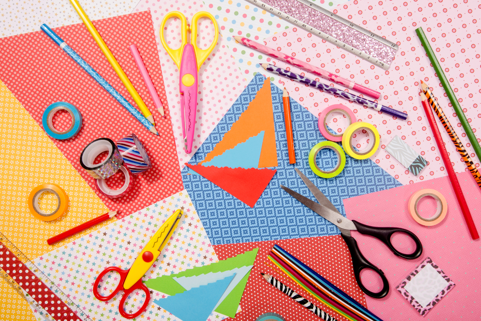 photo depicts scissors, paper, and washi tape