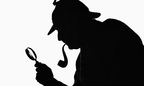 Sherlock Holmes holding a magnifying glass silhouette