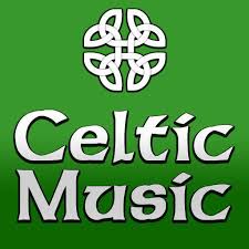 Celtic Music in white letters on green background
