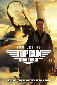 DVD cover for Top Gun Maverick yellow background with actor Tom Cruise in front of fighter jet