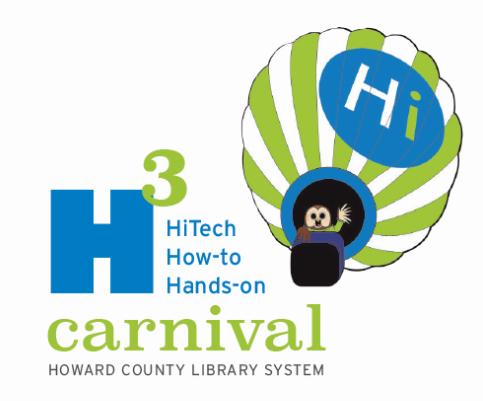 (text) H3 Carnival: HiTech, How-to, Hands-on. (Image) Booker the owl in hot air balloon