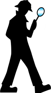 Silhouette of detective with magnifying glass