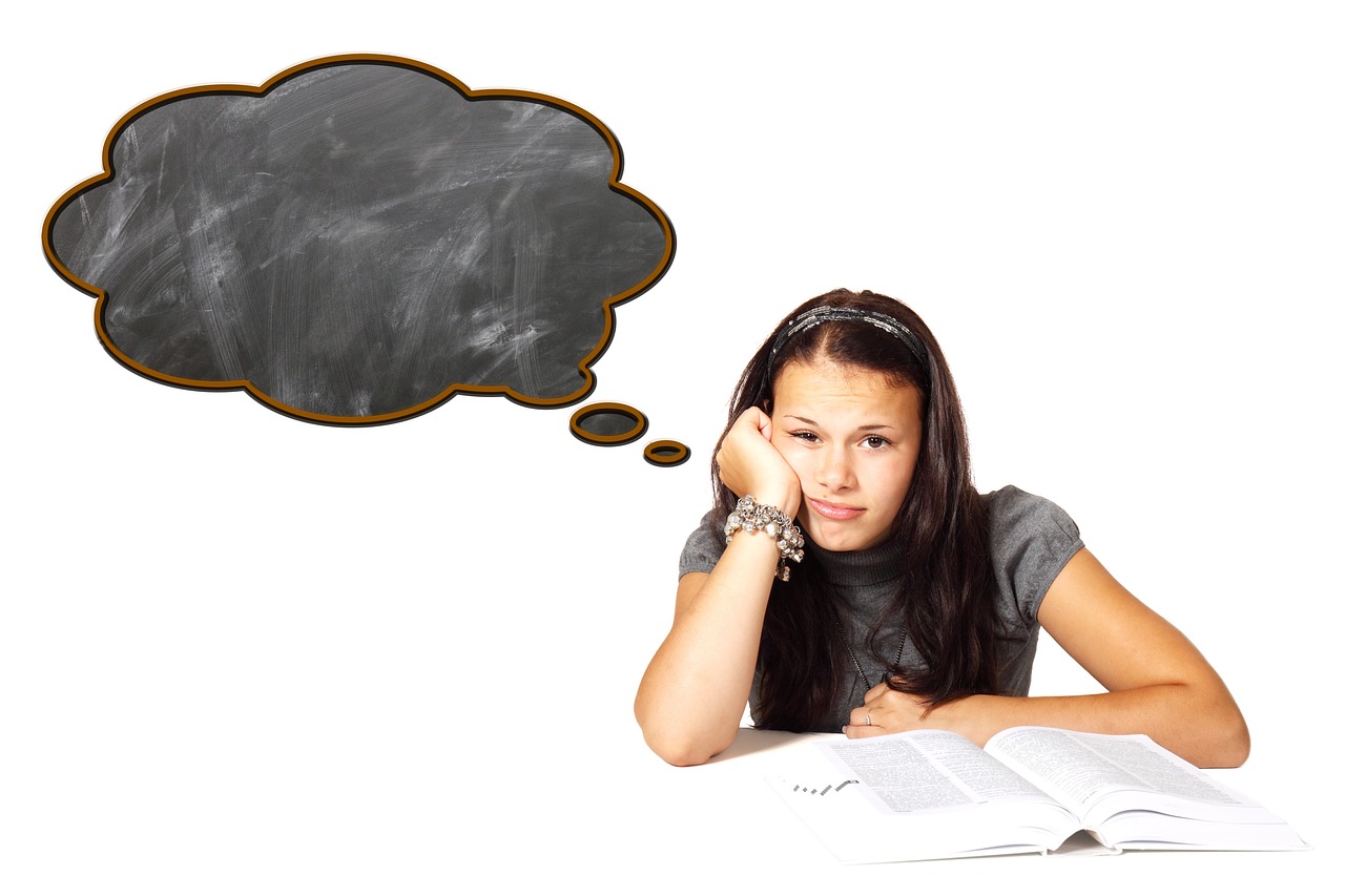 teen girl in black shirt with a dark cloud over her head