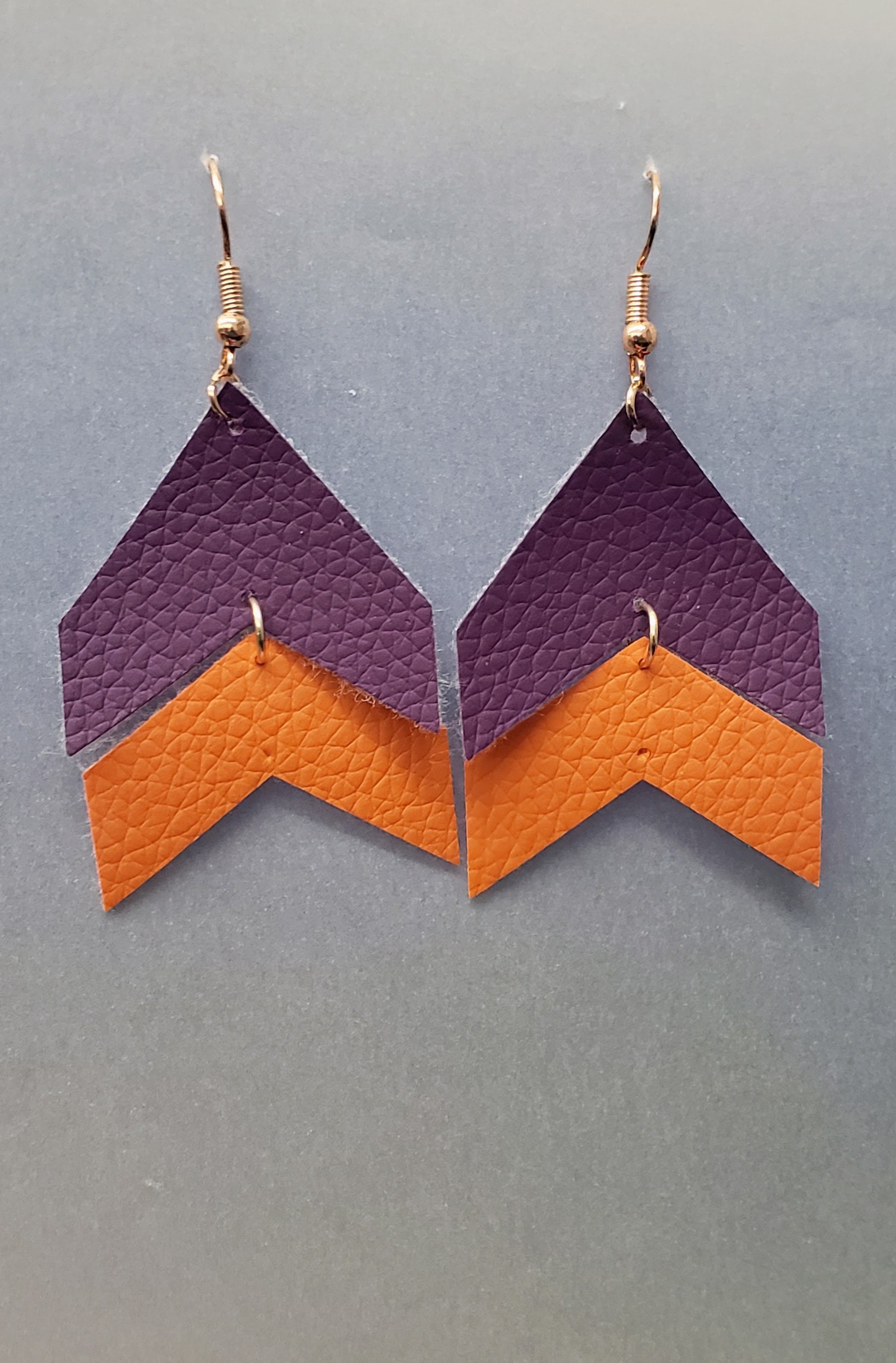Orange and purple chevron earrings