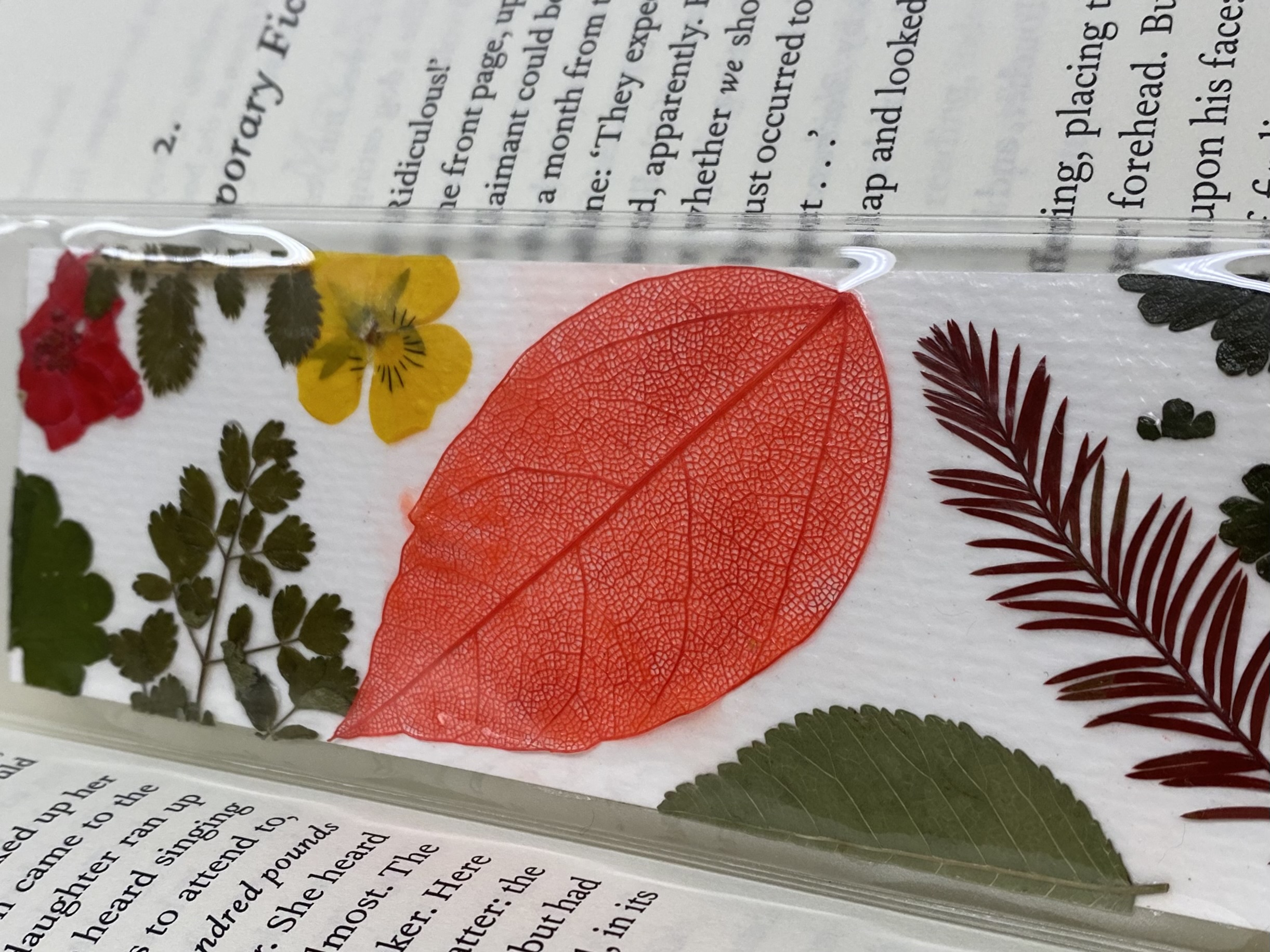 photo of pressed leaf bookmark