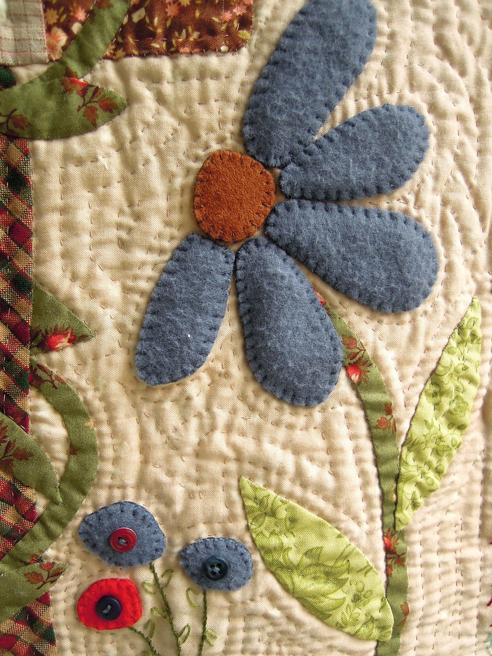 Stitched flower with embroidery