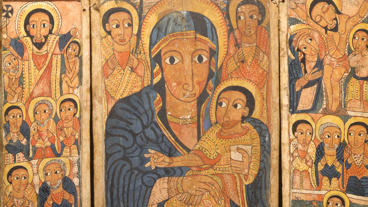Triptych Center Panel with Mary and Her Son and Christ Teaching the Apostles  