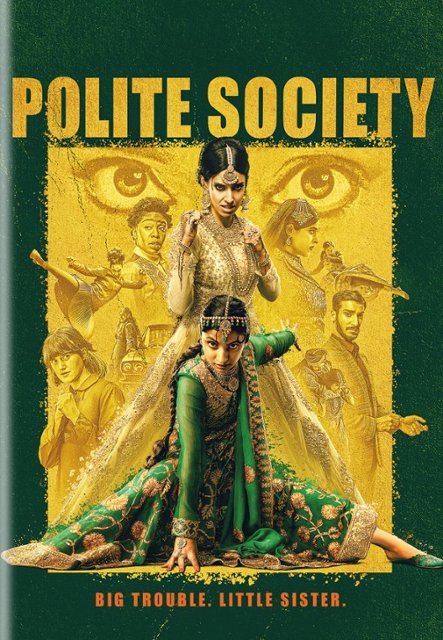 Polite Society DVD cover in green and gold, with two film actresses
