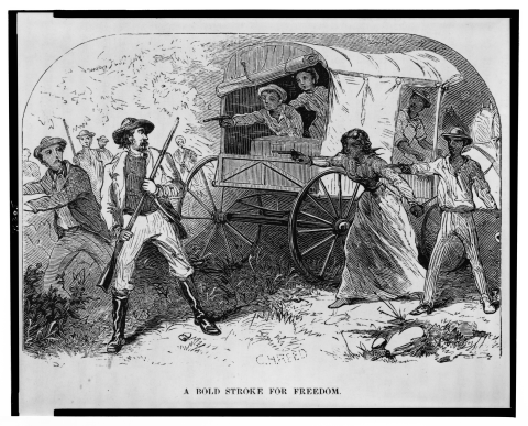 a black and white pen sketch of slaves resisting slave catchers