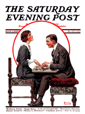 Photo from the Saturday Evening Post of a couple playing with a Ouija board