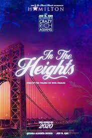 In The Heights movie title with image of the George Washington Bridge at dusk.