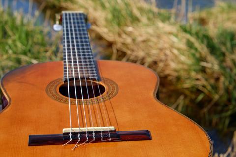 orange/brown acoustic guitar