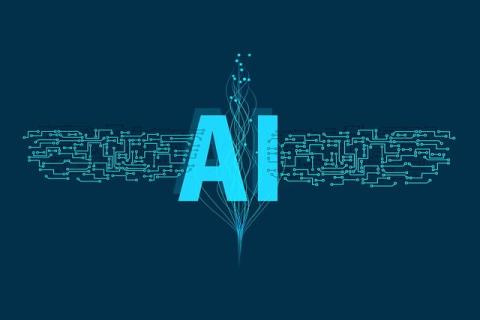 the word AI in light blue letters over a dark background 