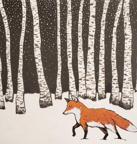 a winter snow scene with a fox