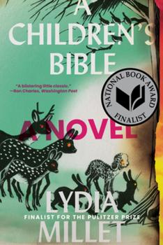 a green forest with animals all in black and white. national book award finalist logo.