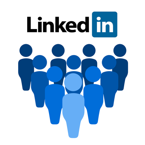 graphic with linkedin logo and series of blue figures