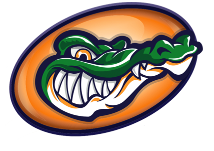 RHS mascot, a green gator head on orange background