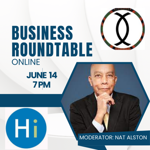 Details of Roundtable with library and Ujamaa logo and photo of Nat Alston
