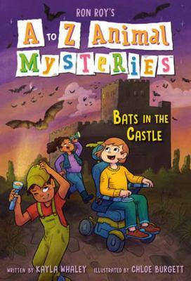 purple sky bats flying castle in background girl with flashlight boy with flashlight child in wheelchair all 3 smiling and looking at bats