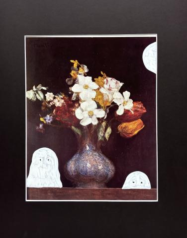 Photo of canvas painting: still life of flowers with ghosts.