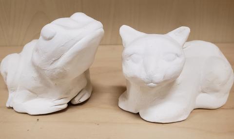 clay cat and frog