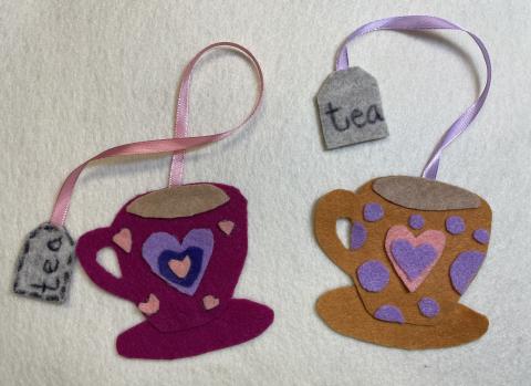 two samples of felt teacup bookmarks