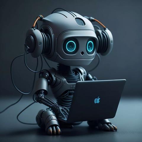 Robot using a macbook ai generated image