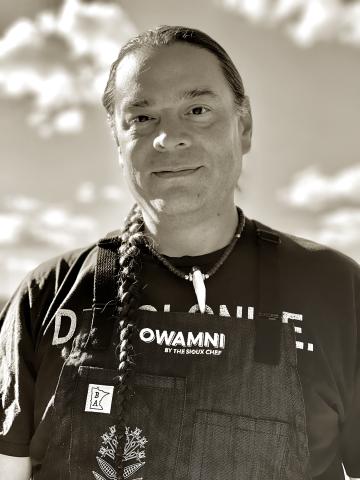 B&W portrait of Chef Sean Sherman