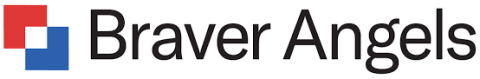 the words Braver Angels with a logo of red, white, and blue squares
