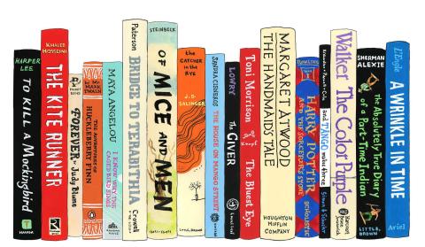 A colorful stack of books spines banned books stack illustration